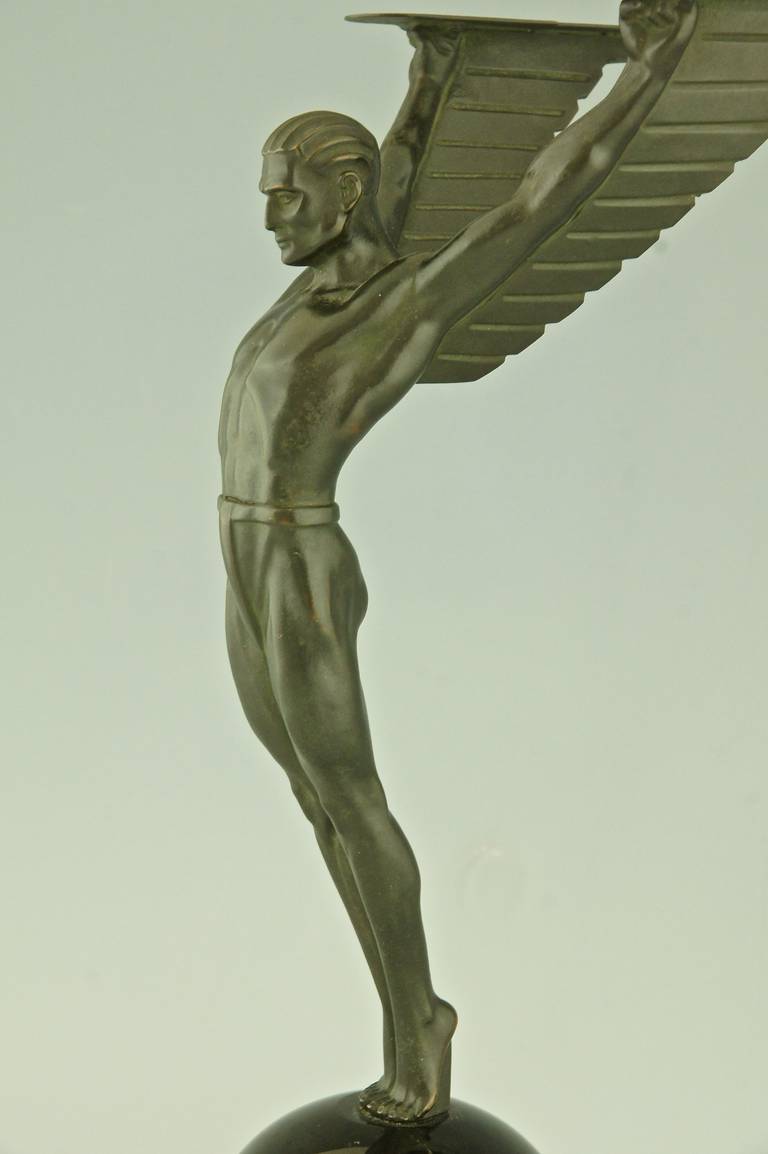 Bronze Icarus, an Art Deco Sculpture of a Winged Male Nude Attributed to Schmidt Hofer