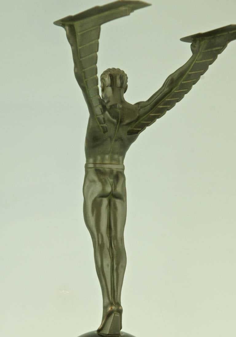 Icarus, an Art Deco Sculpture of a Winged Male Nude Attributed to Schmidt Hofer 1