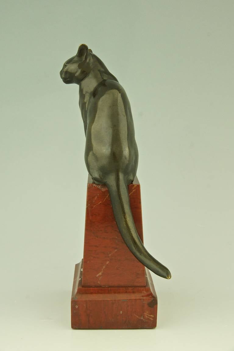 French Art Deco Bronze of a Sitting Cat, France 1920