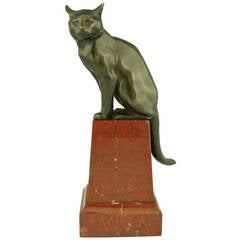 Art Deco Bronze einer sitzenden Katze:: Frankreich 1920