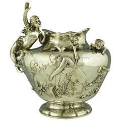 Antique Art Nouveau Vase with Mermaid and Cupids by W. Hareng