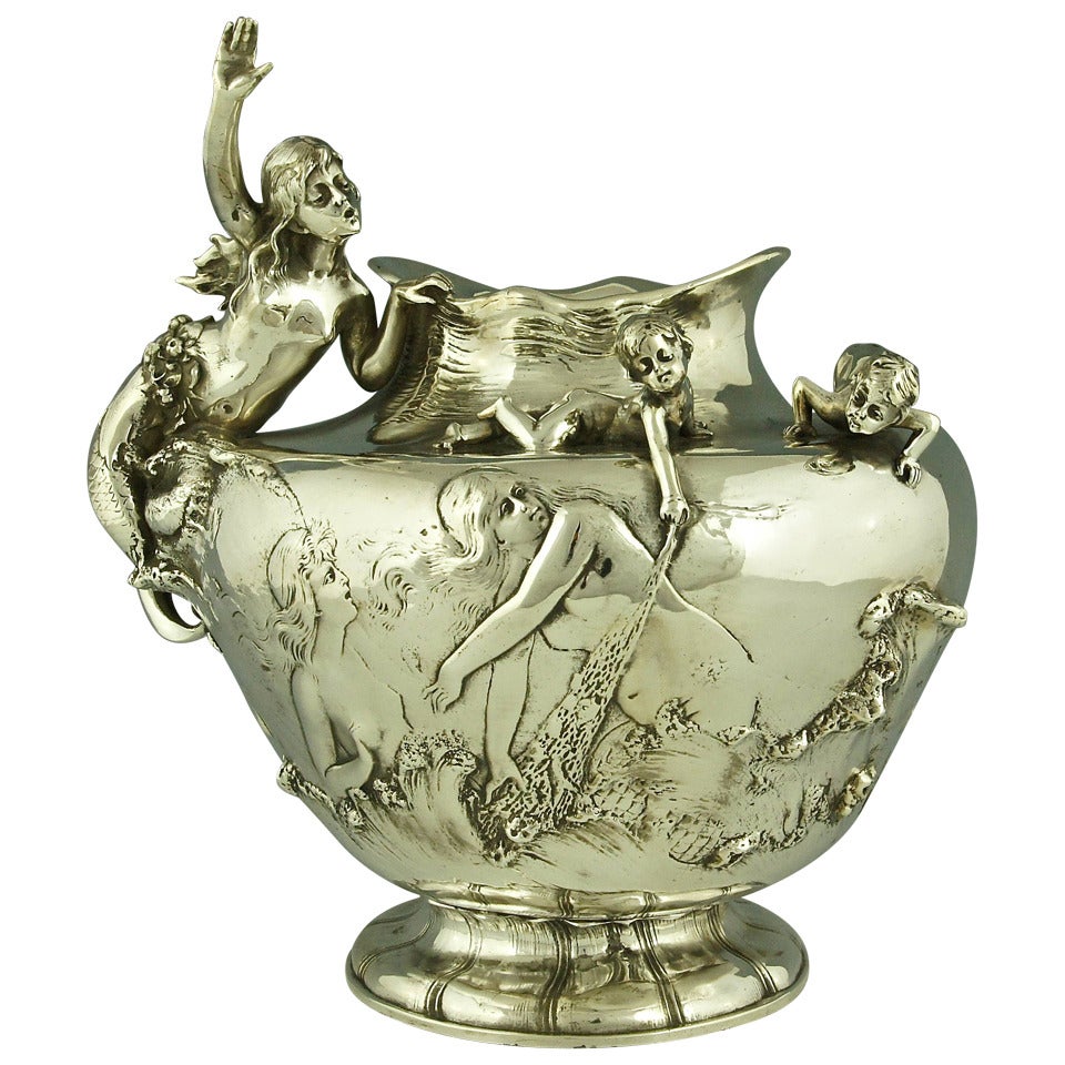Art Nouveau Vase with Mermaid and Cupids by W. Hareng