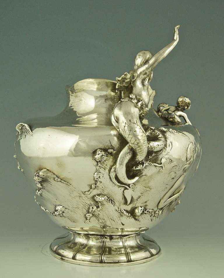 20th Century Art Nouveau Vase with Mermaid and Cupids by W. Hareng