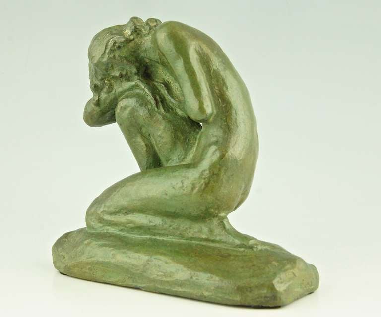Art deco sculpture of a kneeling nude. 
By Ugo Cipriani

Signature & Marks: 	 Cipriani, Bronze.  

Size:	
H. 4.9 inch x L. 5.3 inch x W. 2.5 inch. 		  
H. 12.5 cm x L. 13.4 cm. x  W. 6.5 cm.