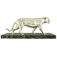 Art Deco Silvered Bronze Panther by I. Rochard 1930 France.