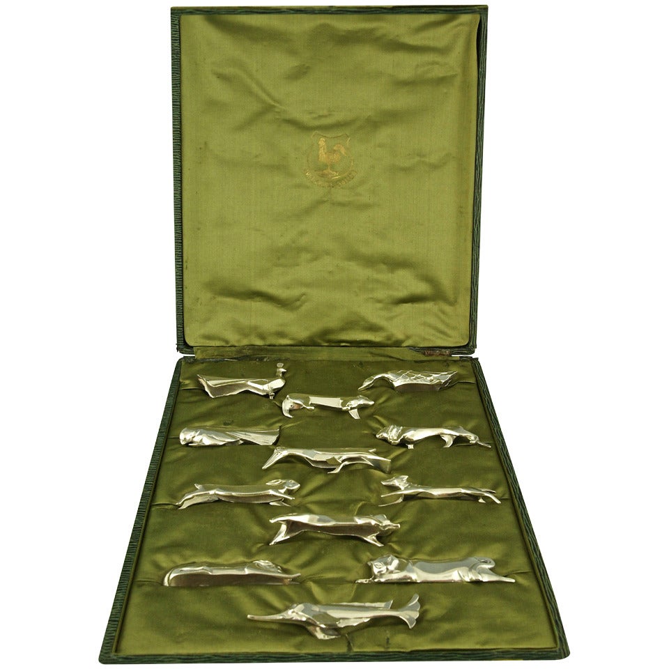 Set of 12 Art Deco Animal Knife Rests by Sandoz for Gallia