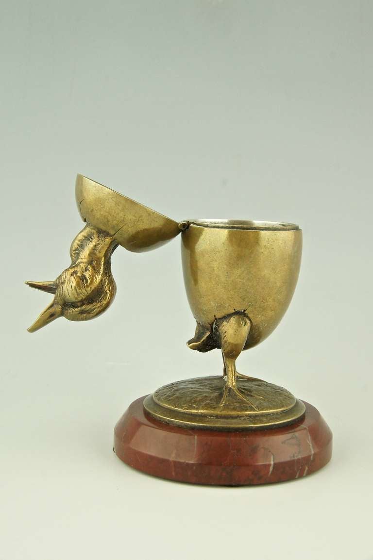 Antique Bronze Toothpick Holder in the Shape of a Little Duck, France
