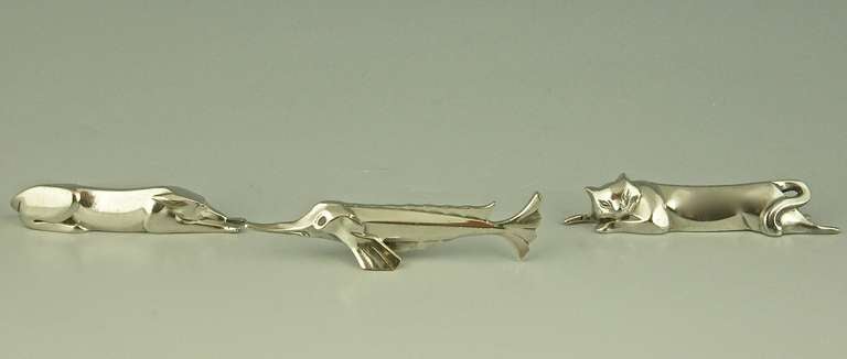 Set of 12 Art Deco Animal Knife Rests by Sandoz for Gallia 1