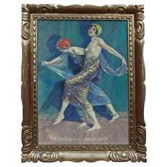 Art Deco Pastel of Two Dancers by L. Cuvelier, France 1925