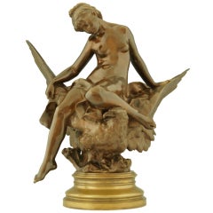 Antique Bronze "Hebe and the Eagle of Jupiter" by Jules P. Roulleau