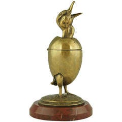 Antique Bronze Toothpick Holder in the Shape of a Little Duck, France 1890