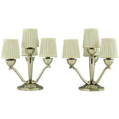 A pair of French Art Deco silvered bronze table lamps by Berger 1930