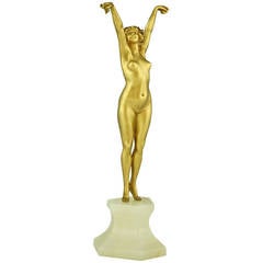 Antique Andalusian, an Art Deco Gilt Bronze Sculpture of Nude by Cl. J. R. Colinet, 1925