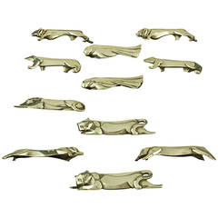 Antique 12 Art Deco Animal Knife Rests by Gallia, Designed by Sandoz, Silver Plated