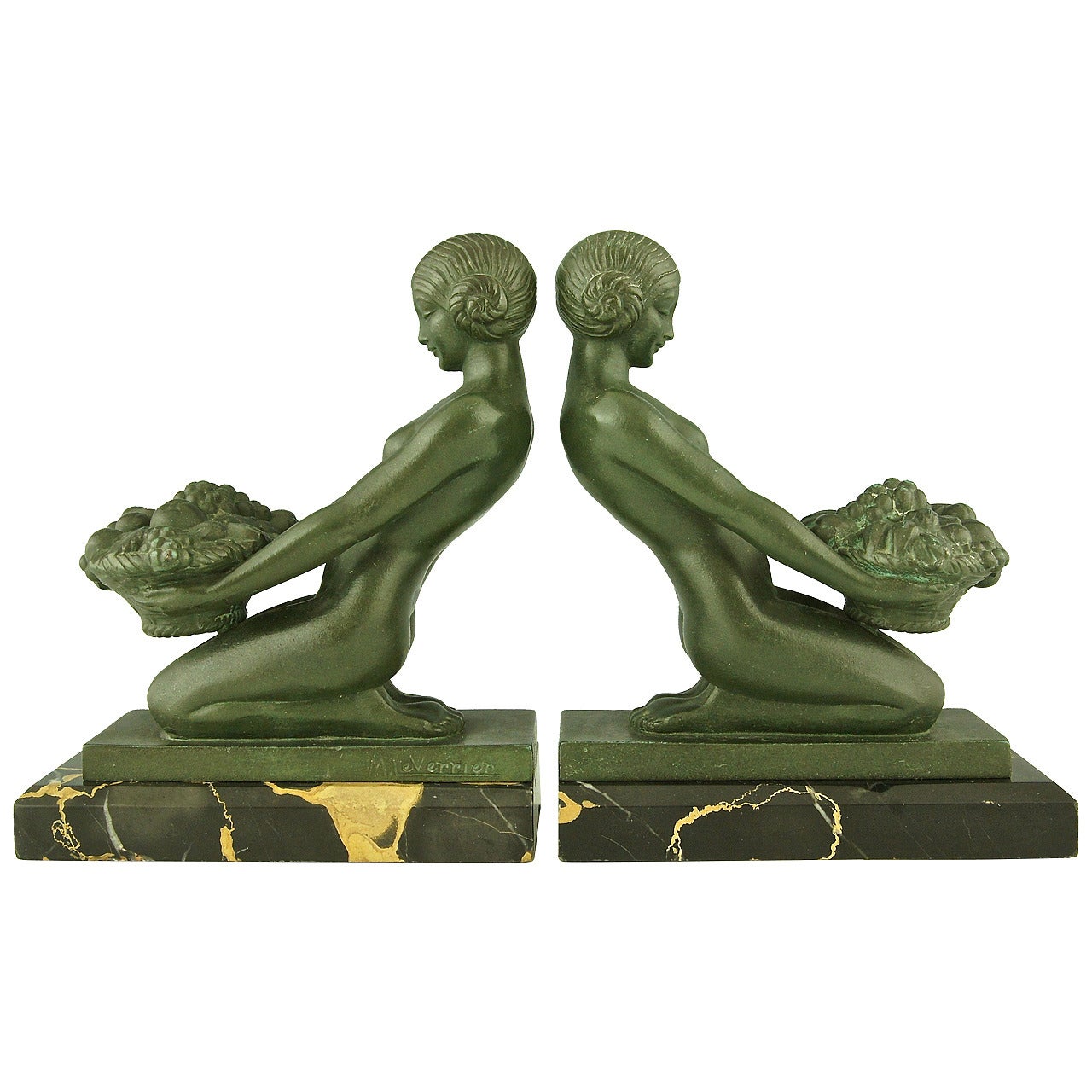 Art Deco Bookends with Nudes by Max Le Verrier, France, 1930