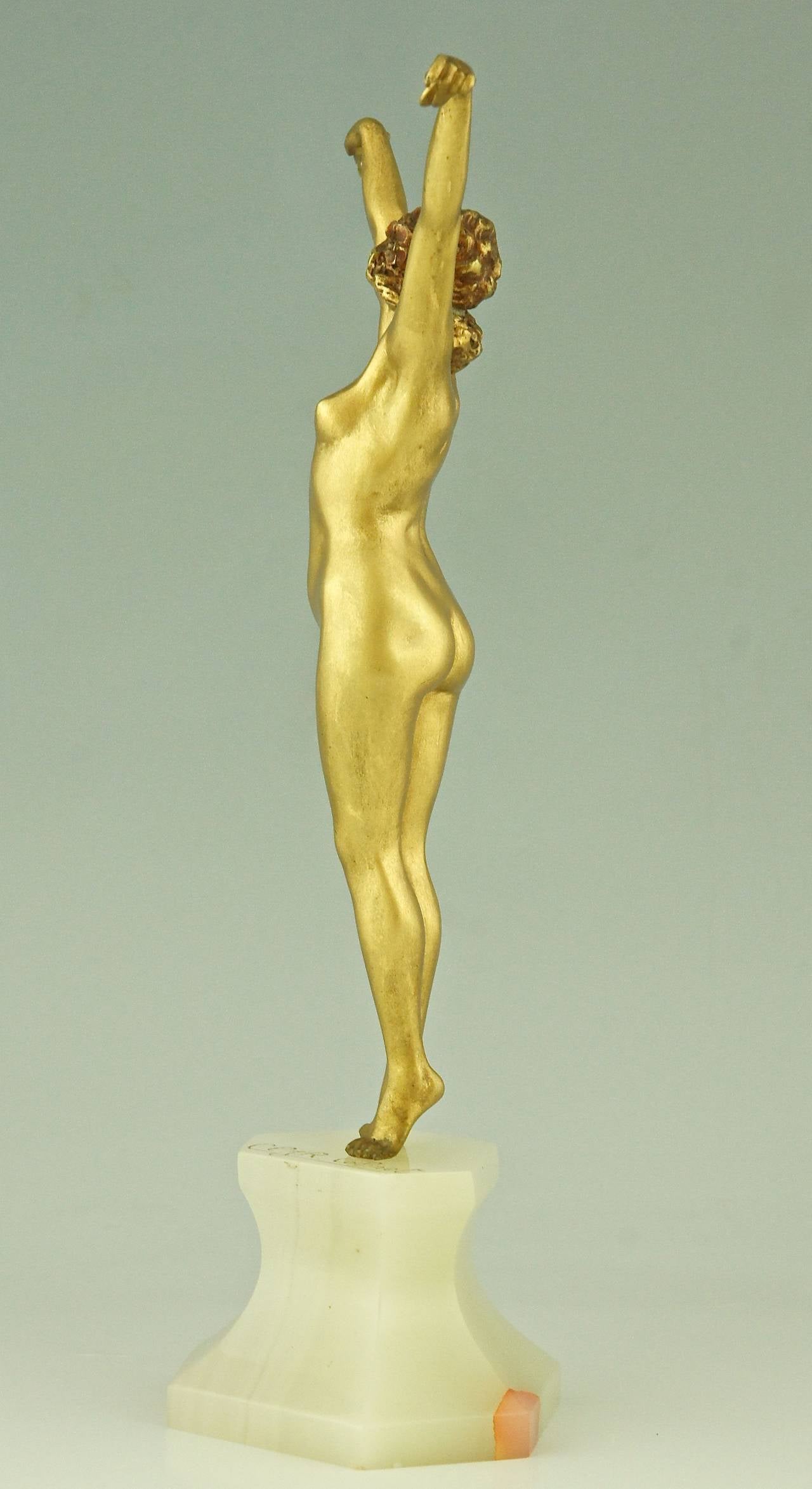 French Andalusian, an Art Deco Gilt Bronze Sculpture of Nude by Cl. J. R. Colinet, 1925