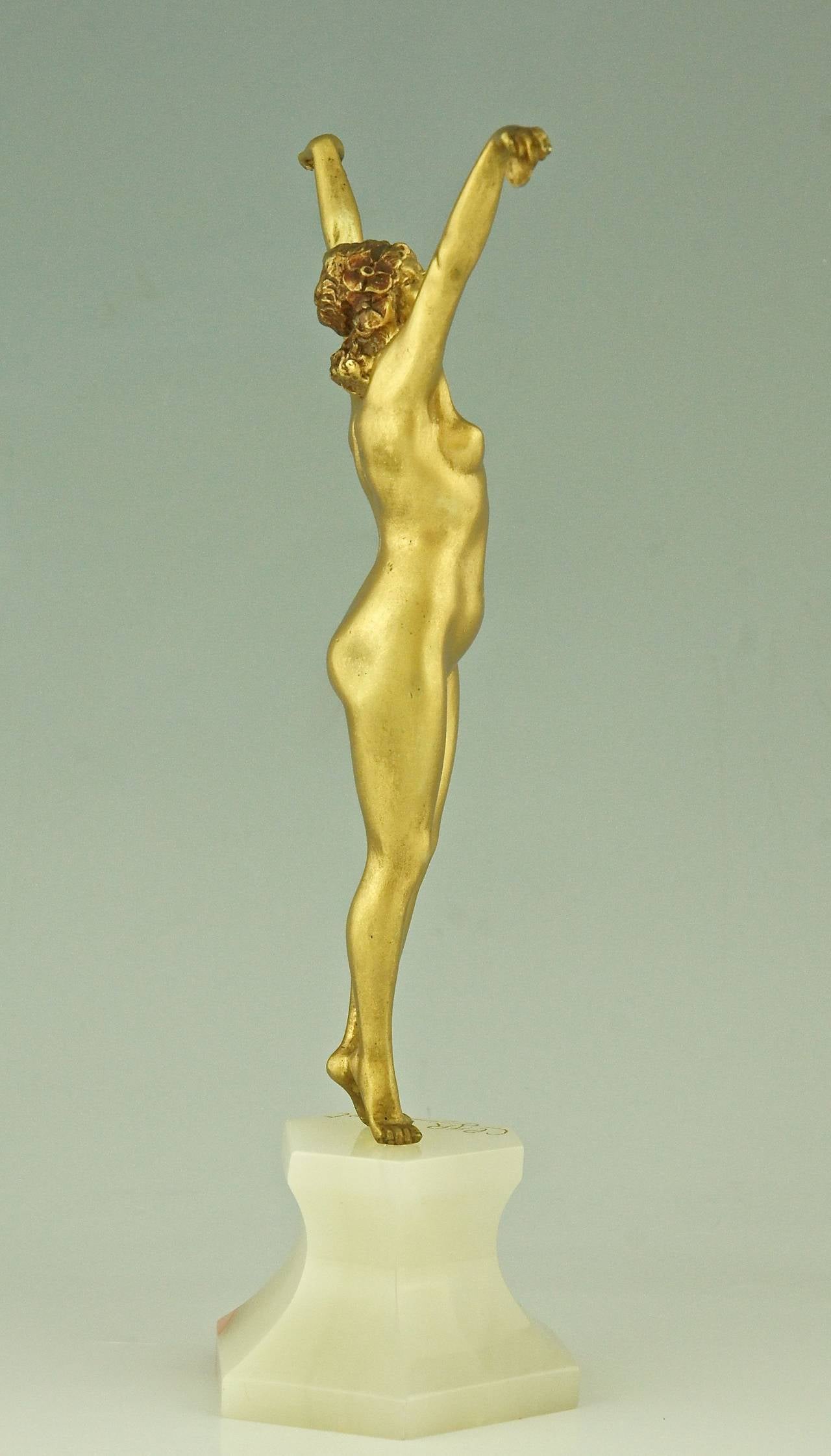 Early 20th Century Andalusian, an Art Deco Gilt Bronze Sculpture of Nude by Cl. J. R. Colinet, 1925