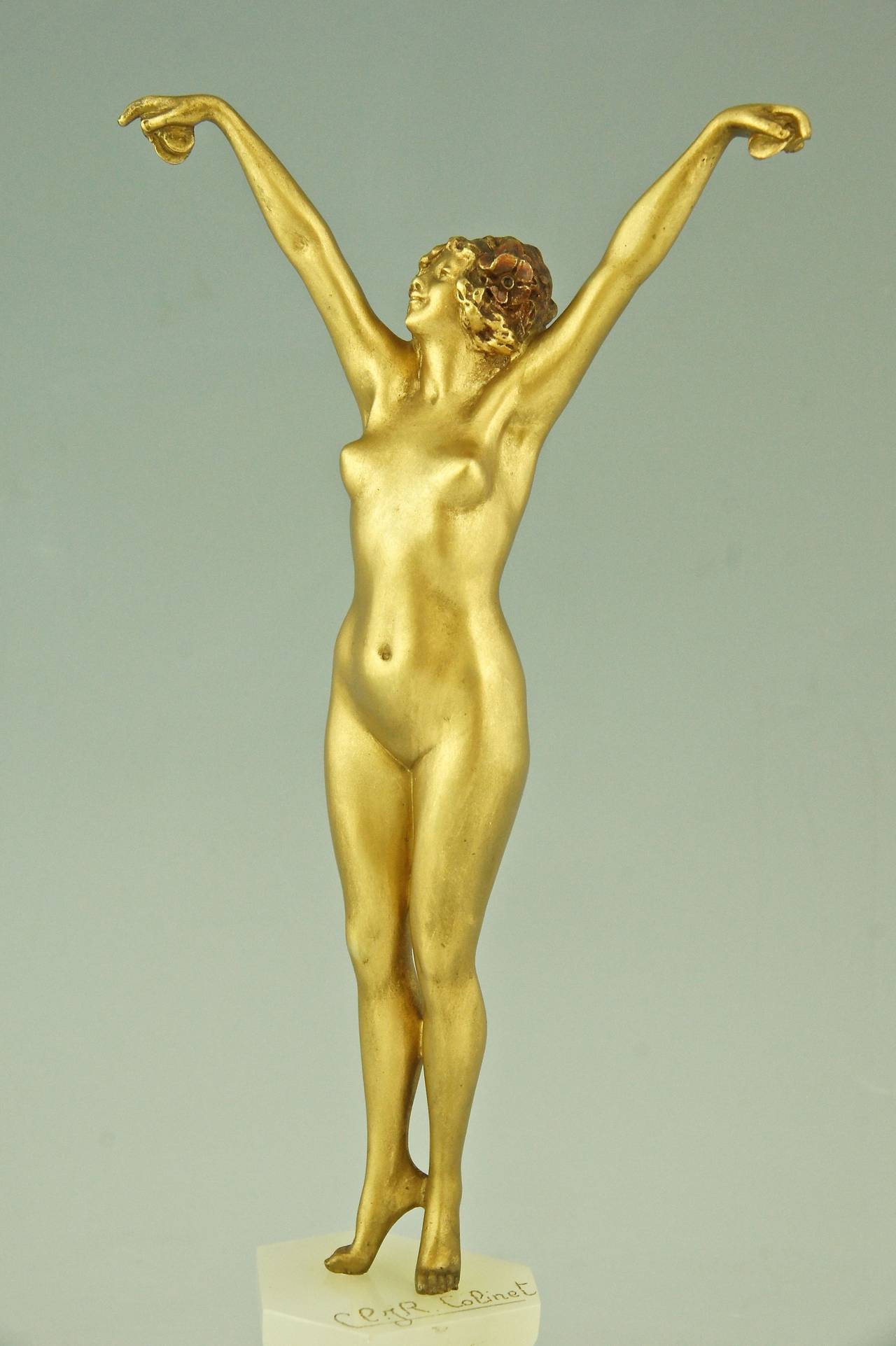 Andalusian, an Art Deco Gilt Bronze Sculpture of Nude by Cl. J. R. Colinet, 1925 1
