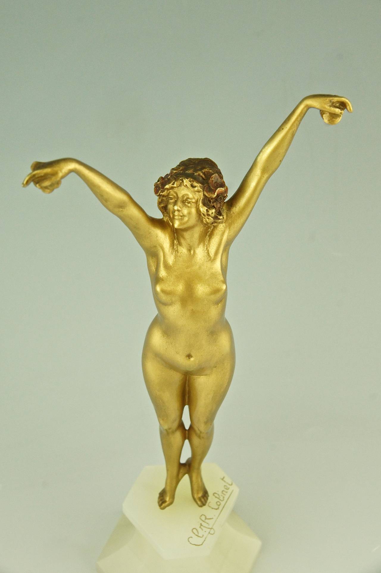 Andalusian, an Art Deco Gilt Bronze Sculpture of Nude by Cl. J. R. Colinet, 1925 2