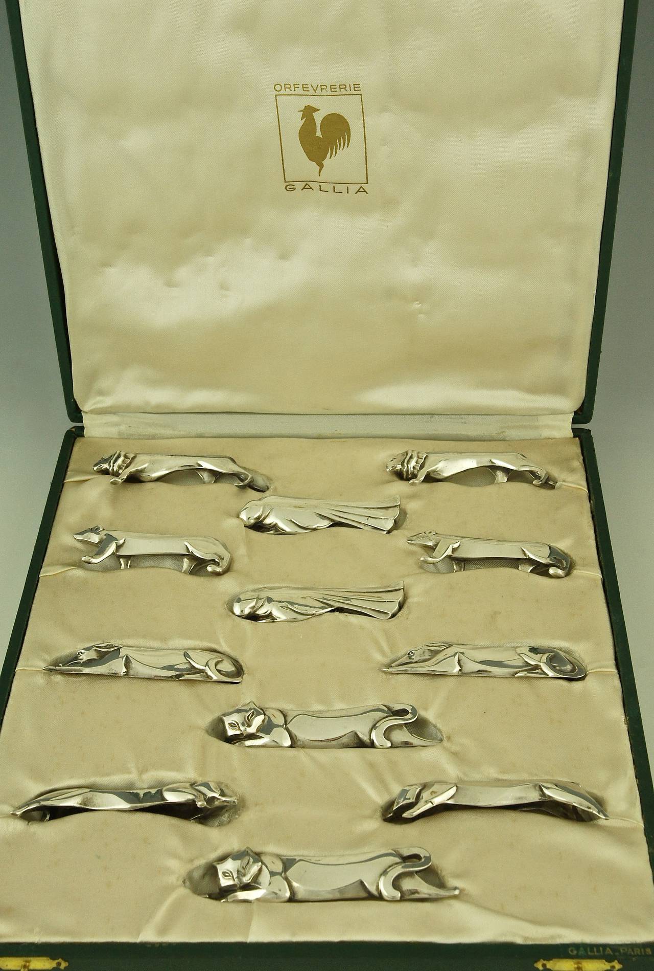 12 Art Deco Animal Knife Rests by Gallia, Designed by Sandoz, Silver Plated