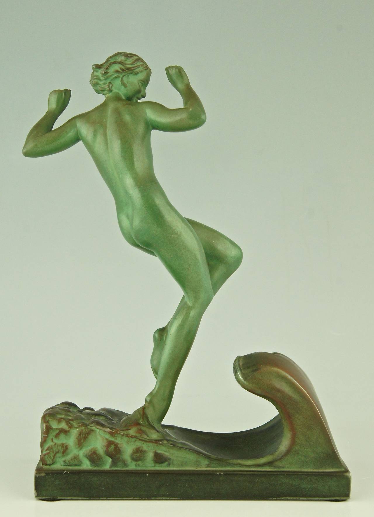 20th Century Art Deco Sculpture of a Nude in the Waves by Guerbe, France, 1930