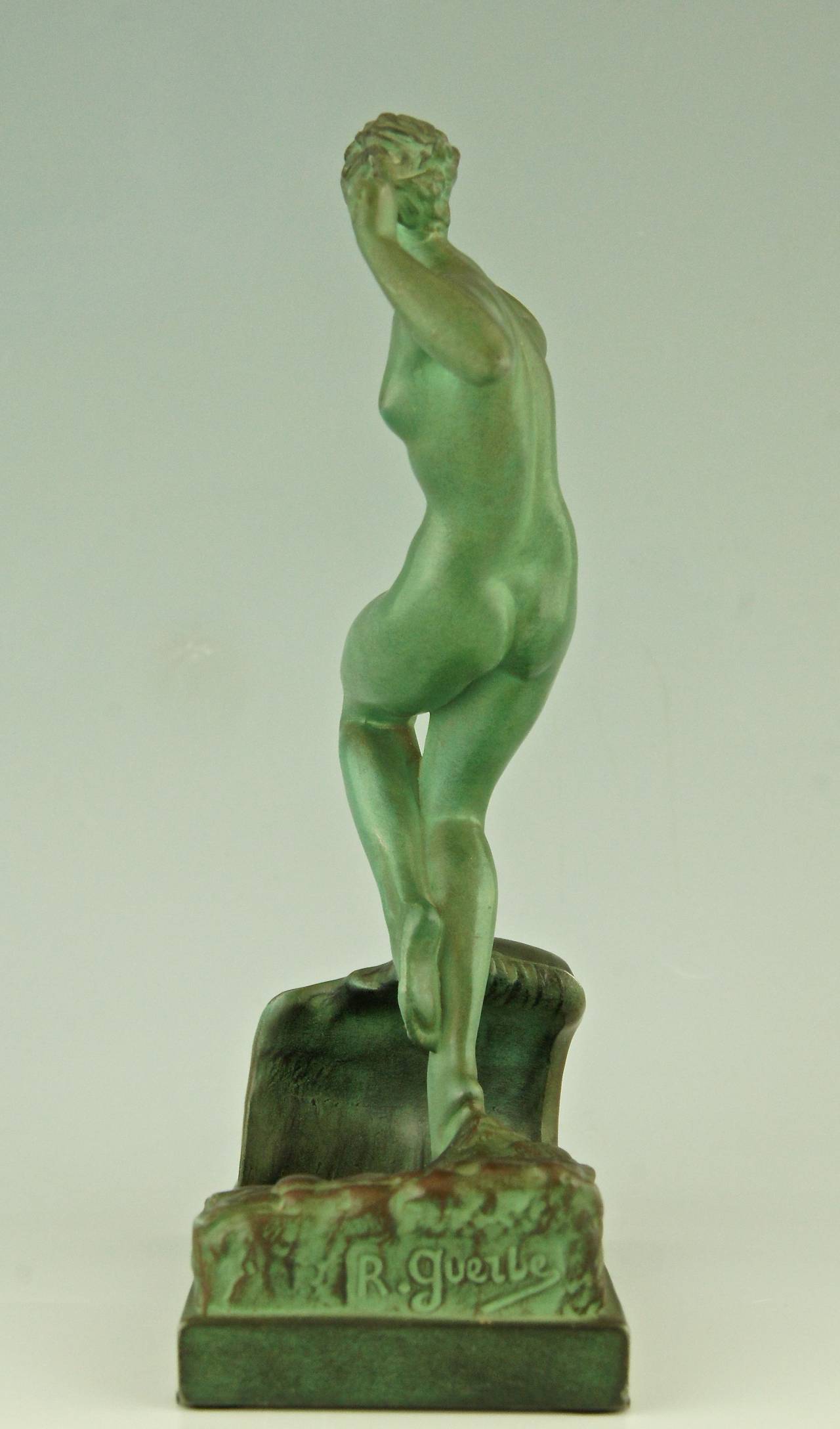 Bronze Art Deco Sculpture of a Nude in the Waves by Guerbe, France, 1930