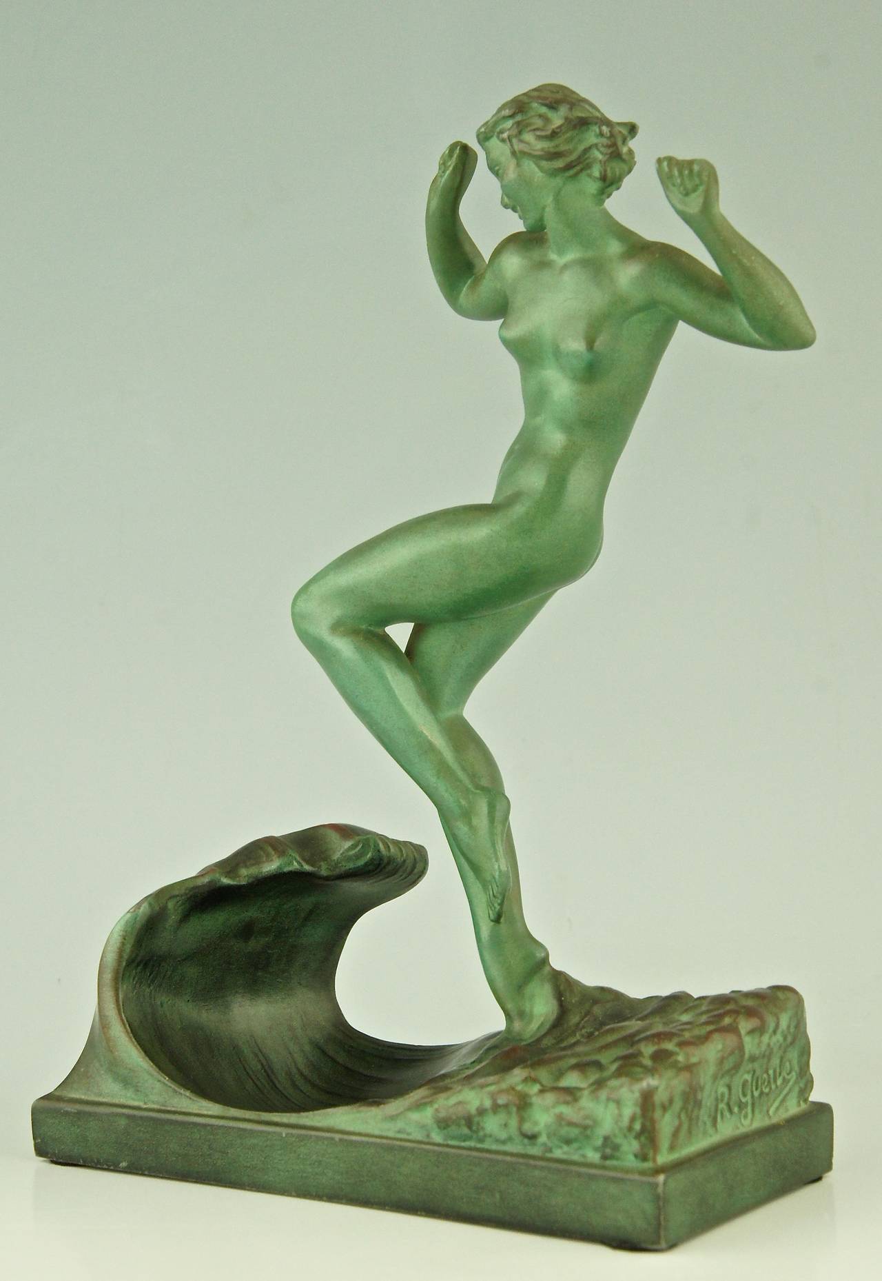 Art Deco Sculpture of a Nude in the Waves by Guerbe, France, 1930 1