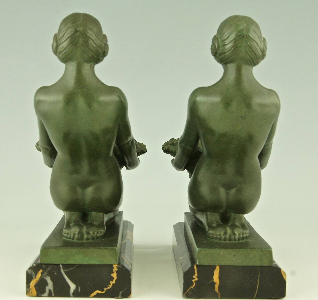 French Art Deco Bookends with Nudes by Max Le Verrier, France, 1930