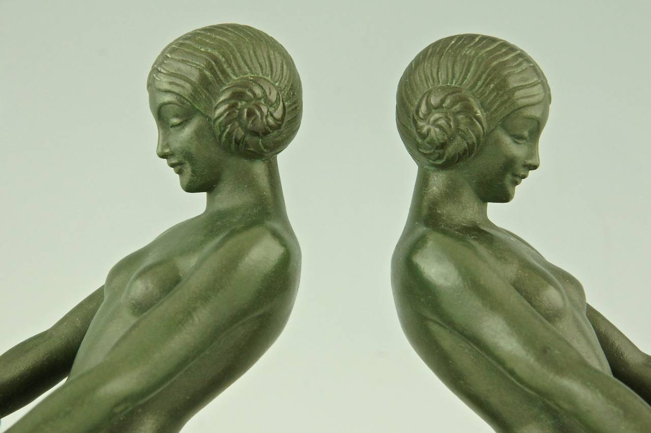 Art Deco Bookends with Nudes by Max Le Verrier, France, 1930 1