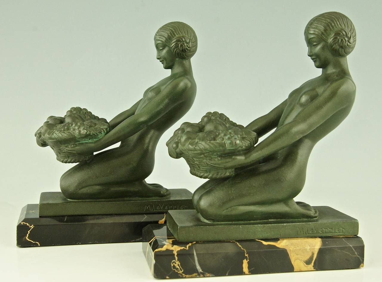 Art Deco Bookends with Nudes by Max Le Verrier, France, 1930 3