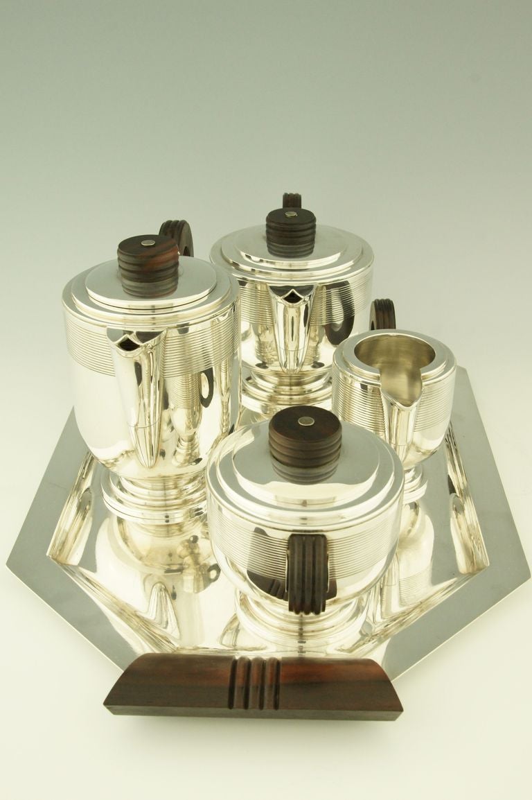 French Art Deco tea and coffee set by Roux Marquiand.