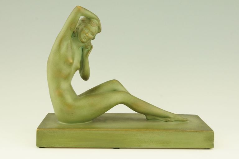 Terracotta Pair of Art Deco Figural Nude Bookends by Cipriani