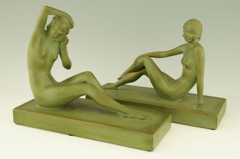 Pair of Art Deco Figural Nude Bookends by Cipriani 3