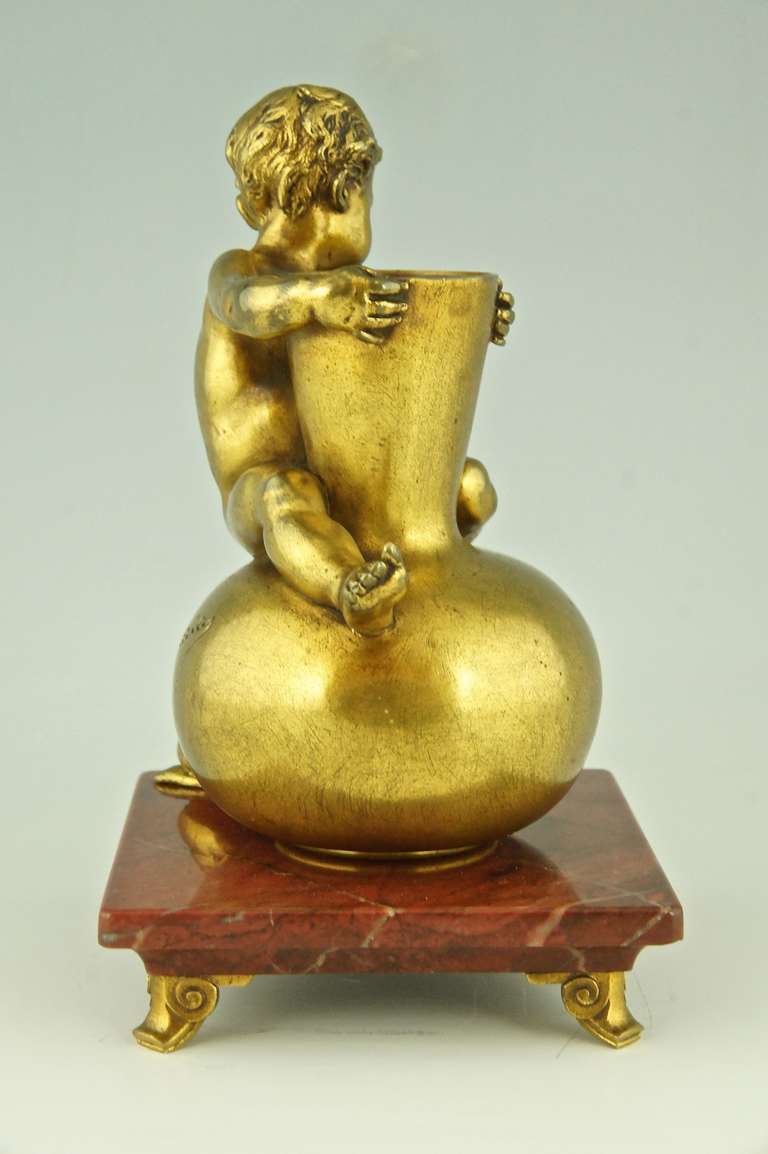 Antique Bronze of a Boy On a Vase Staring at a Snail by Ernest Barrias In Good Condition In Antwerp, BE