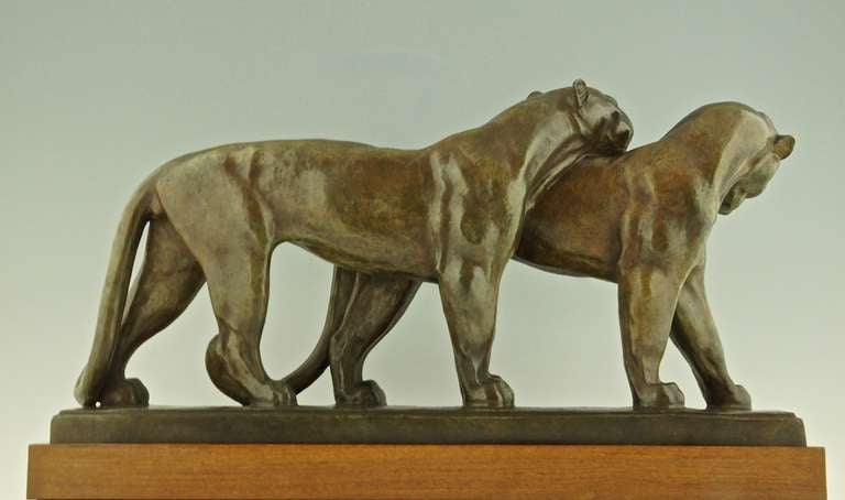 Art Deco Bronze Sculpture of Two Panthers by  André Vincent Becquerel, In Good Condition In Antwerp, BE