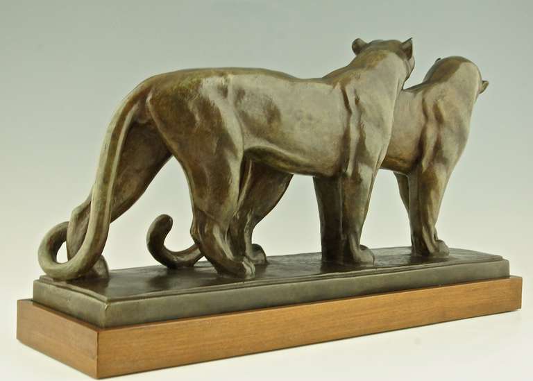 20th Century Art Deco Bronze Sculpture of Two Panthers by  André Vincent Becquerel,