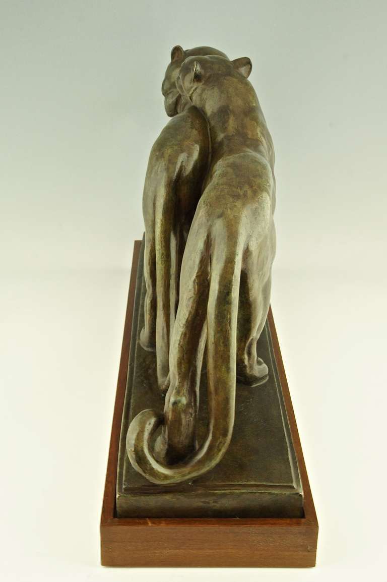 Art Deco Bronze Sculpture of Two Panthers by  André Vincent Becquerel, 1