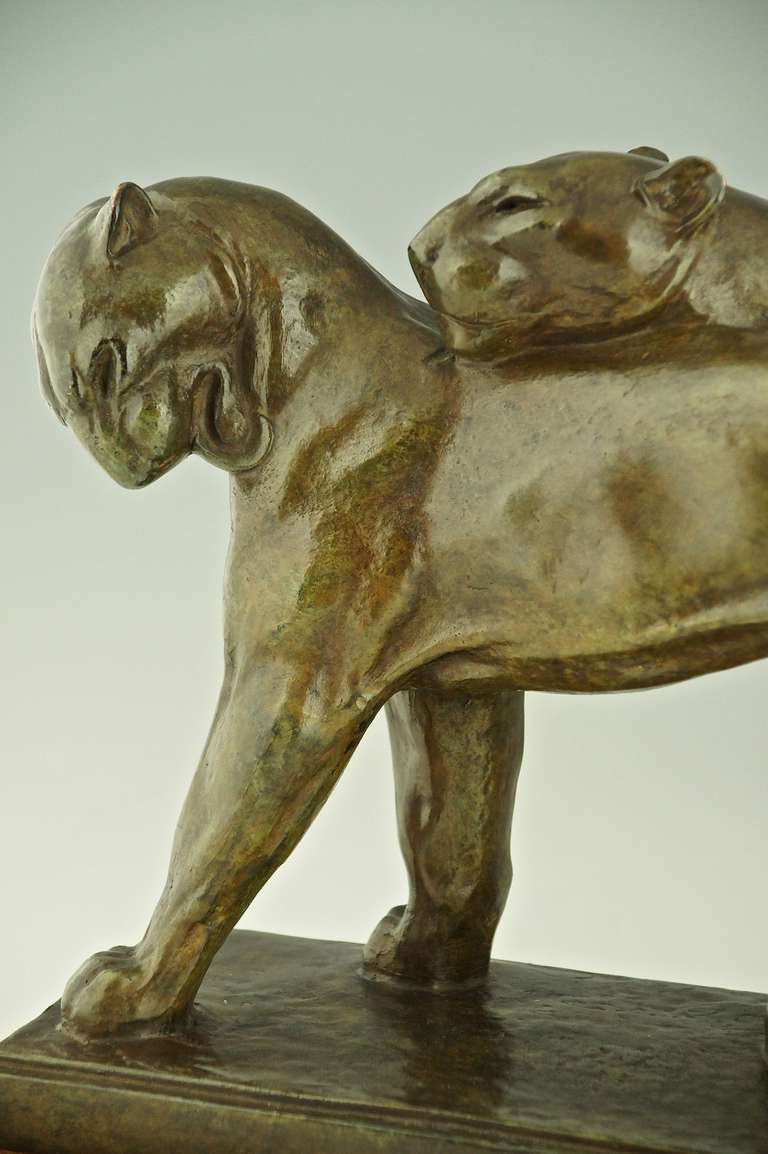 Art Deco Bronze Sculpture of Two Panthers by  André Vincent Becquerel, 3