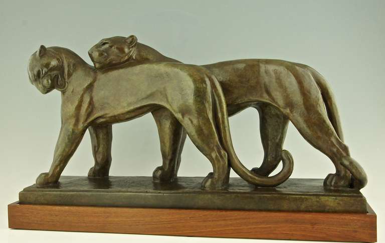 Art Deco Bronze Sculpture of Two Panthers by  André Vincent Becquerel, 4