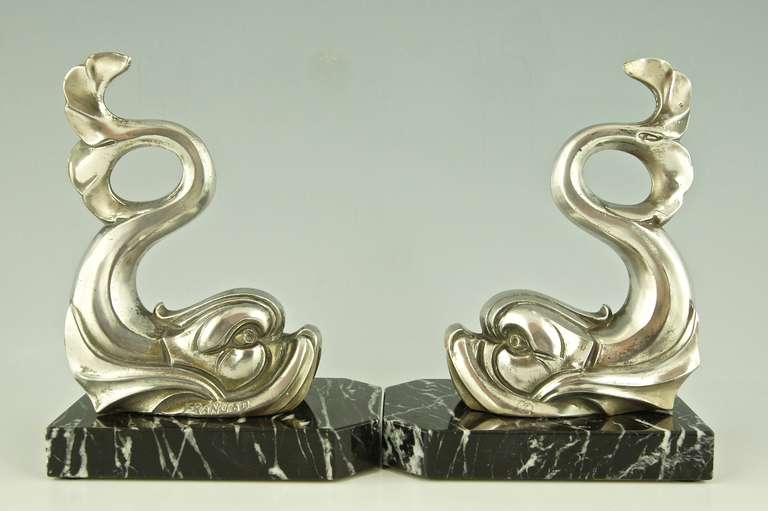 French Art Deco Fish Bookends Signed by Franjou