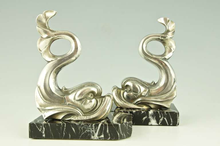 Art Deco Fish Bookends Signed by Franjou 2