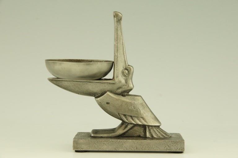 French Art Deco pelican ash- or desk tray by Edgar Brandt. 