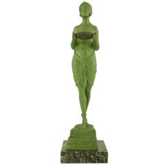 French Art Deco sculpture of a woman holding a tray by Pierre Le Faguays. 8