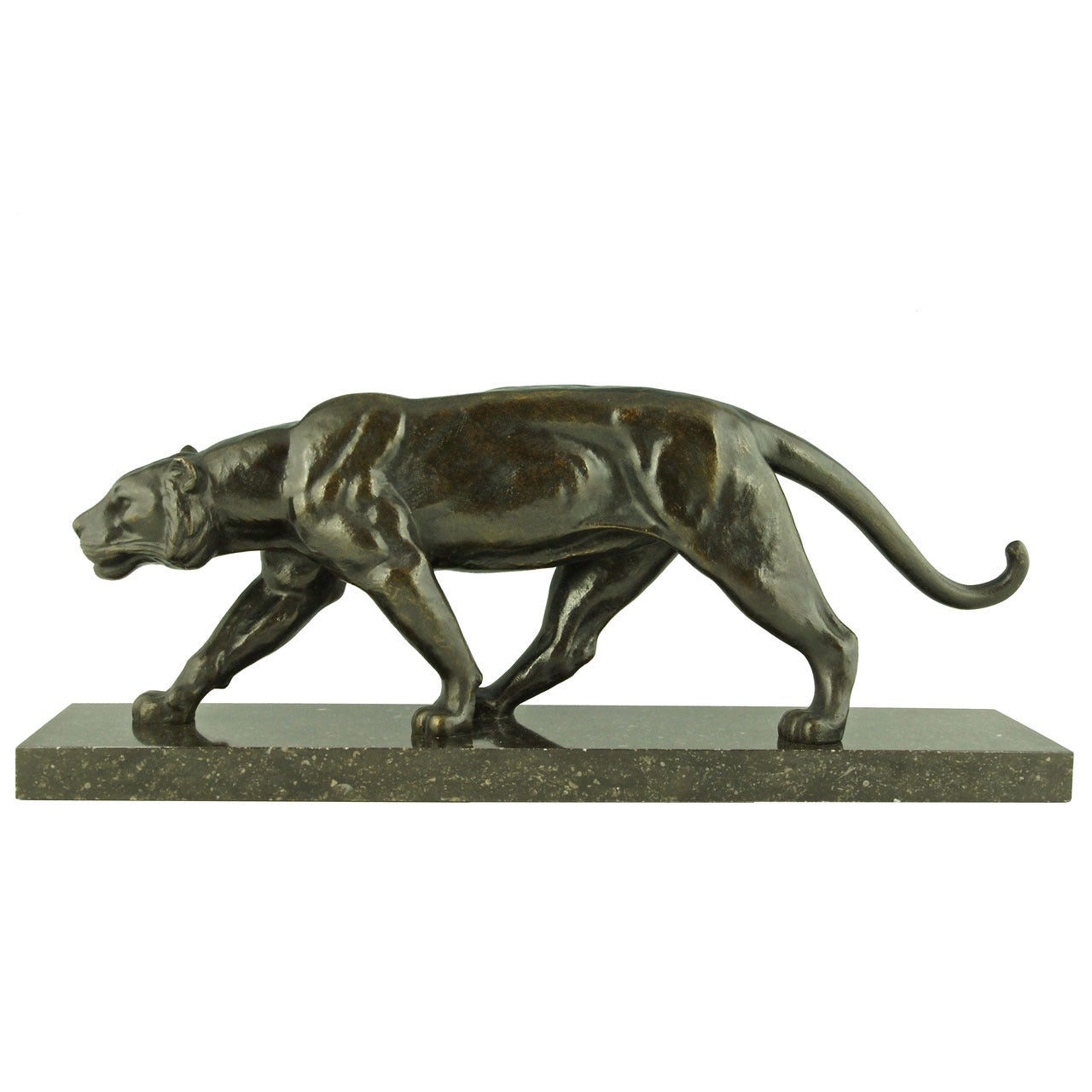 French Art Deco Bronze sculpture of Walking Panther by Alexandre Ouline 1930