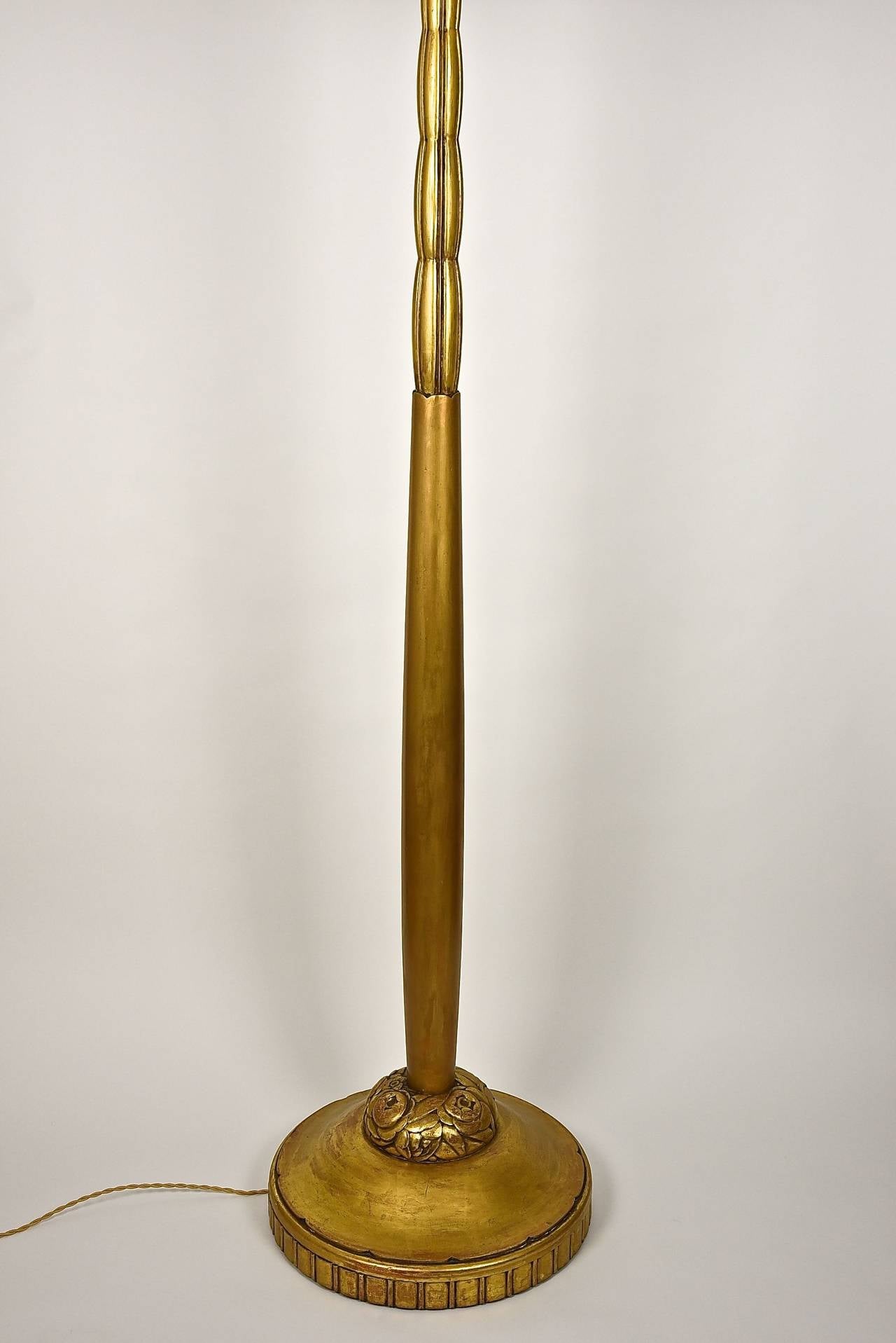 Art Deco Gilt Carved Wooden Floor Lamp in the Manner of Sue and Mare at
