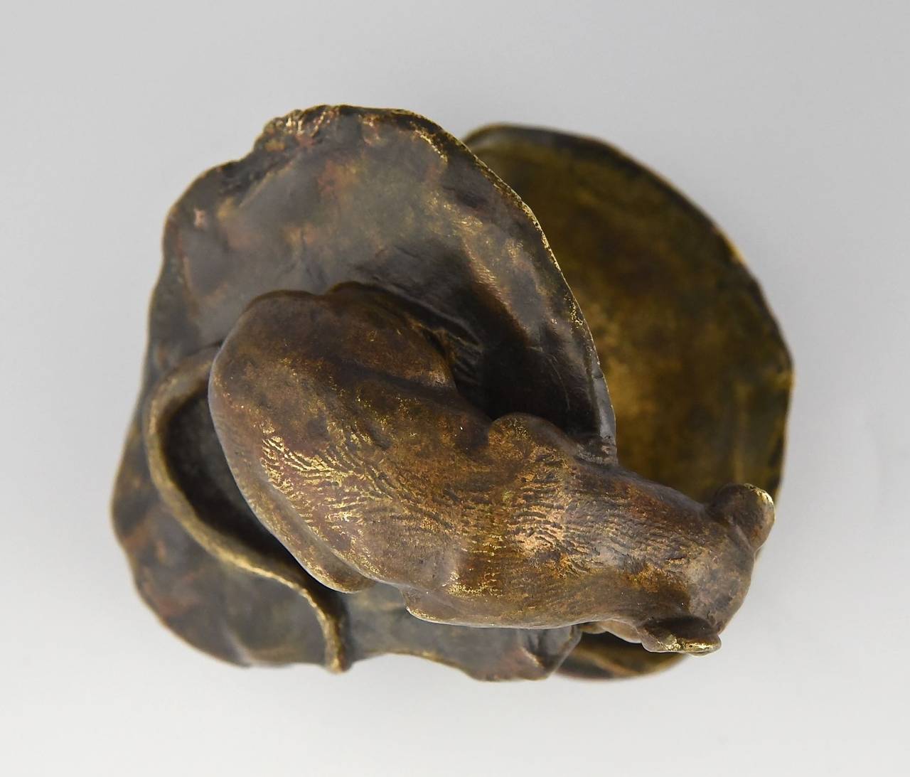 Late 19th Century Antique Bronze Sculpture of a Mouse on a Shell by Lucien Dropsy