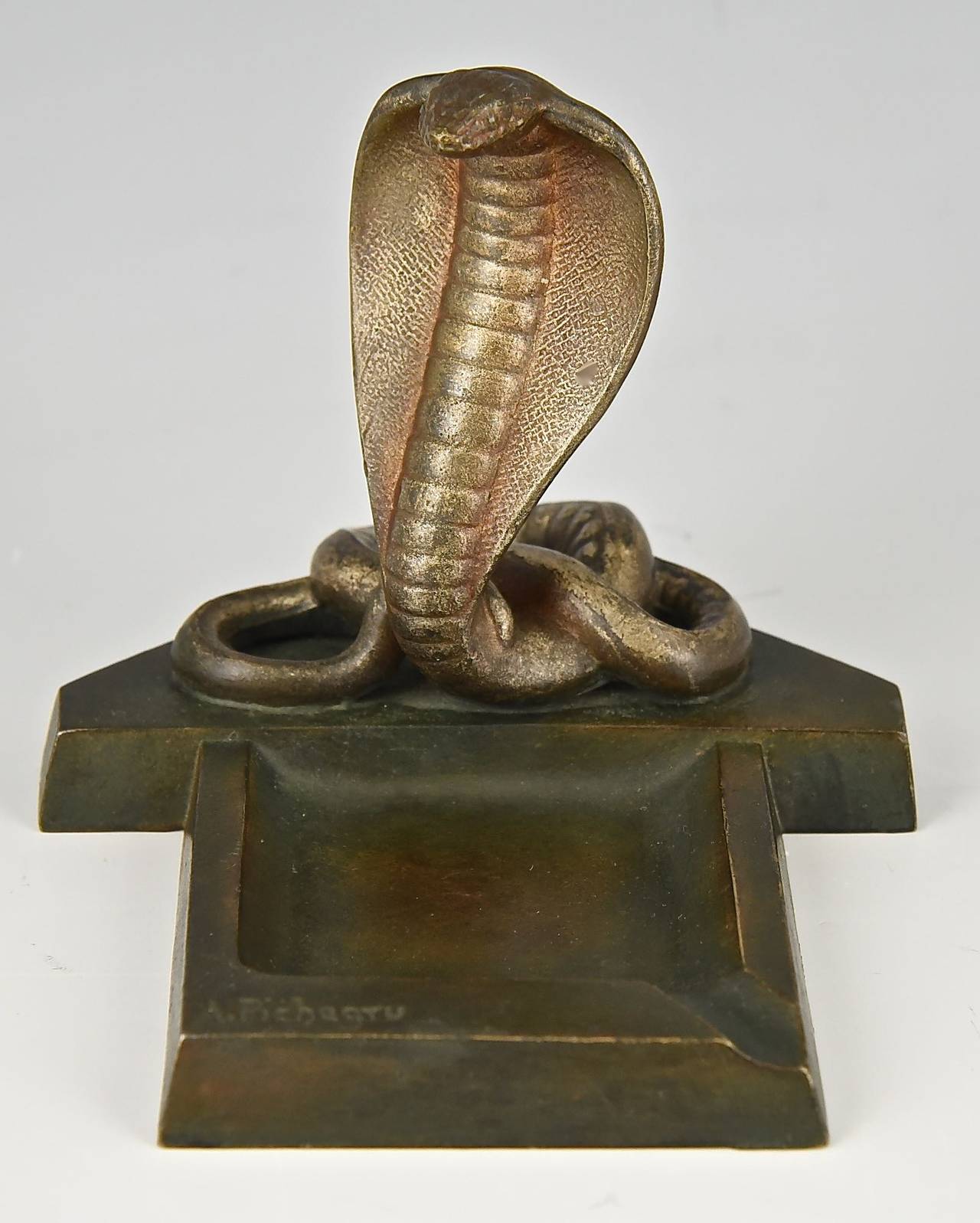 Patinated Art Deco Cobra Ashtray by Pichegru 1930