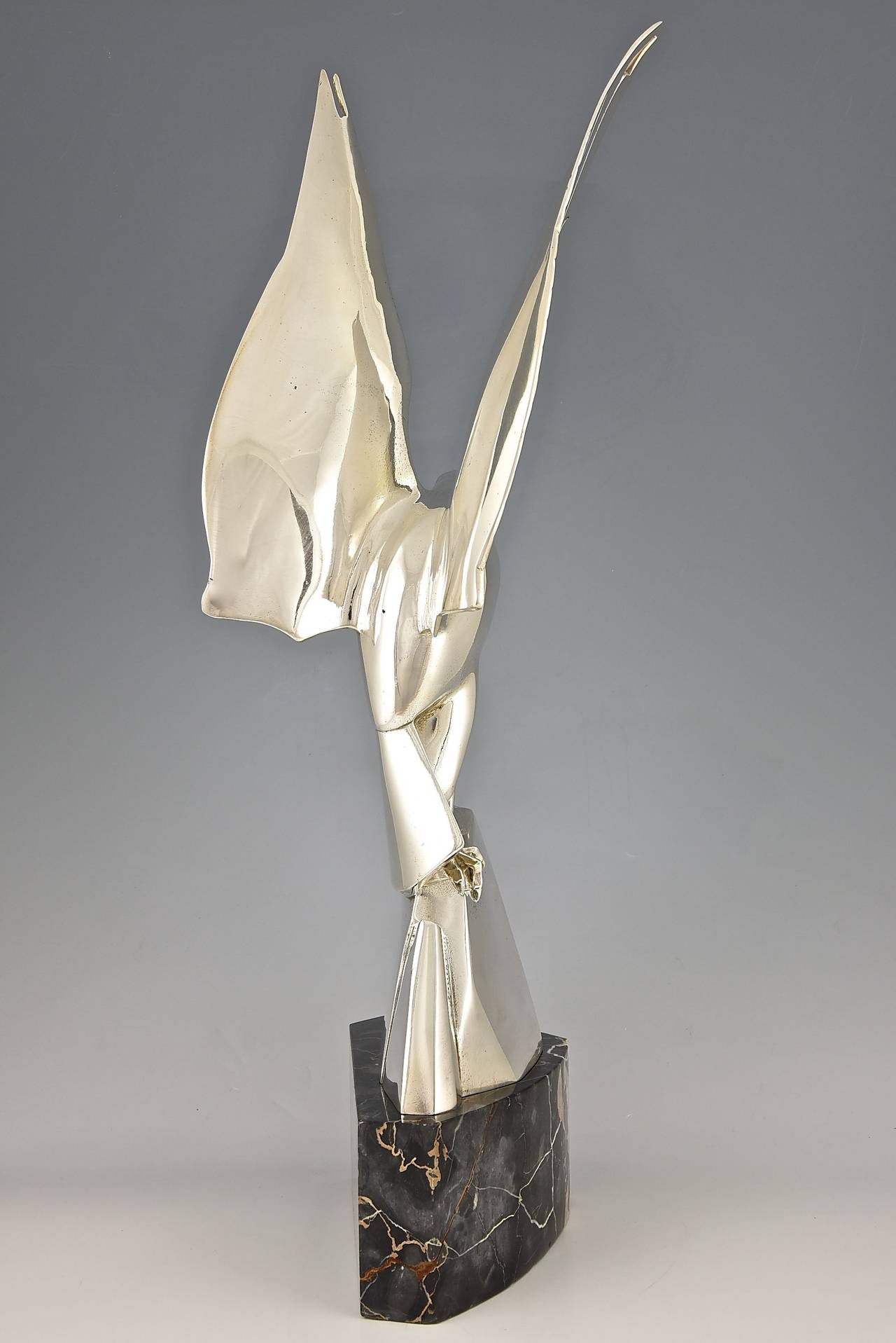 Art Deco Silvered Bronze Eagle Sculpture by Henri Rischmann 1930 at