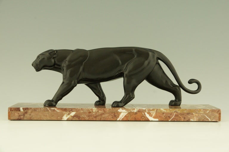 Art Deco Panther on a Marble Base by Luc, France 1930
