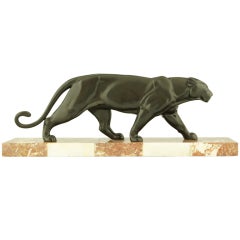 Art Deco Panther on a Marble Base by Luc, France 1930